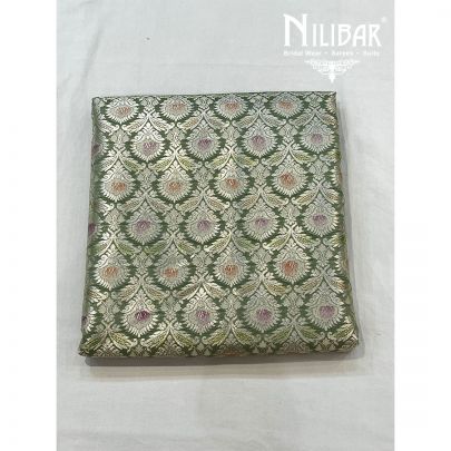 Olive Green Banarasi Silk and Chiffon Unstitched Suit