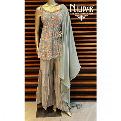 Moss Green  Cotton Sharara Suit Set