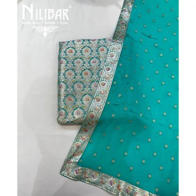 Olive Green Banarasi Silk and Chiffon Unstitched Suit