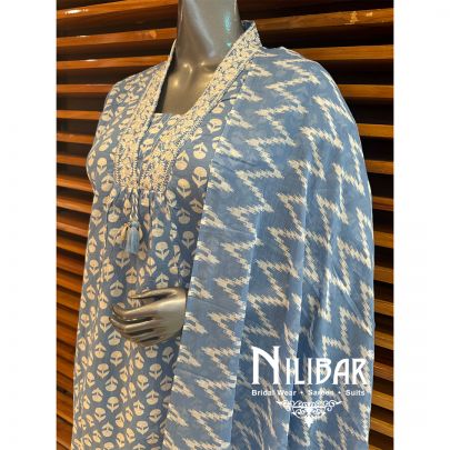 Blue Cotton Sequin Pant Suit