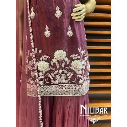 Grape Velvet Sharara Suit