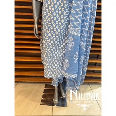 Blue Cotton Sequin Pant Suit
