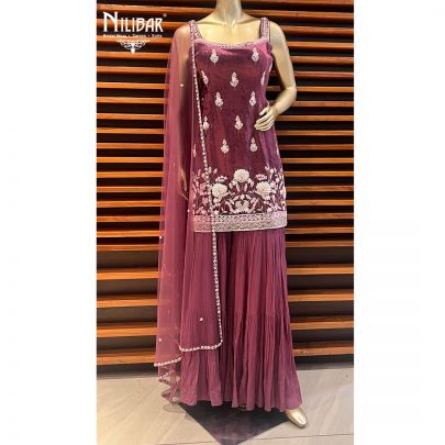 Grape Velvet Sharara Suit