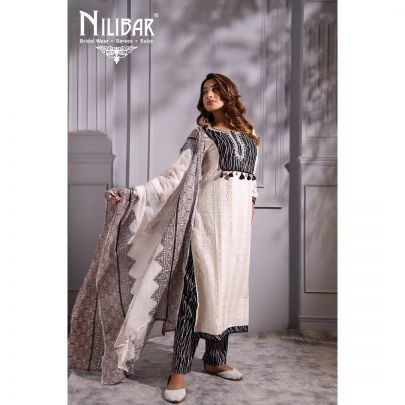 Black and White  Cotton Kurti Set