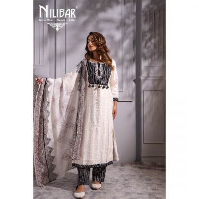 Black and White  Cotton Kurti Set