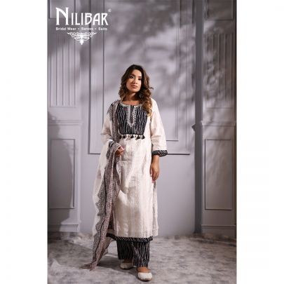 Black and White  Cotton Kurti Set