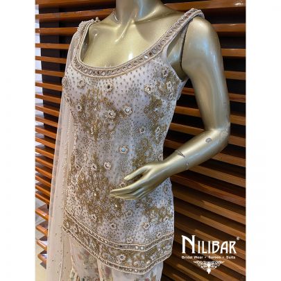 Ivory Net and Georgette Garara Suit