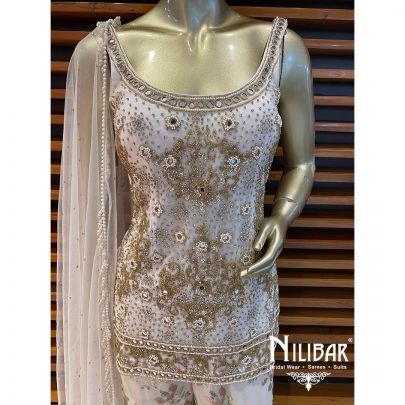 Ivory Net and Georgette Garara Suit