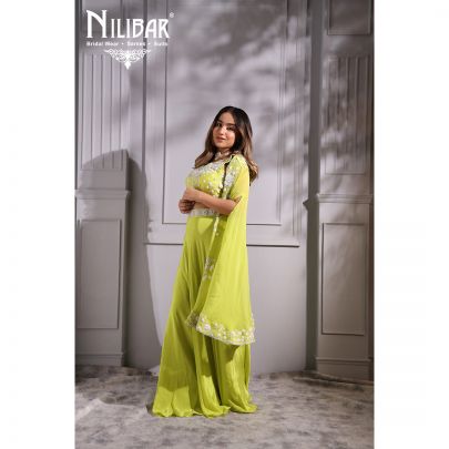 Parrot Green  Silk and Organza Skirt