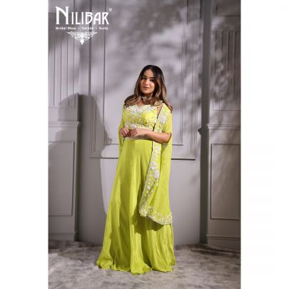Parrot Green  Silk and Organza Skirt