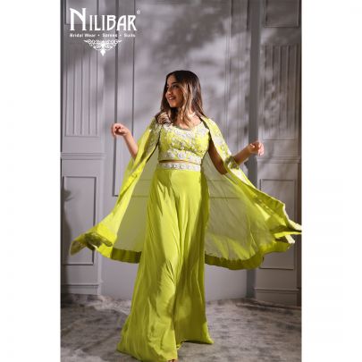 Parrot Green  Silk and Organza Skirt