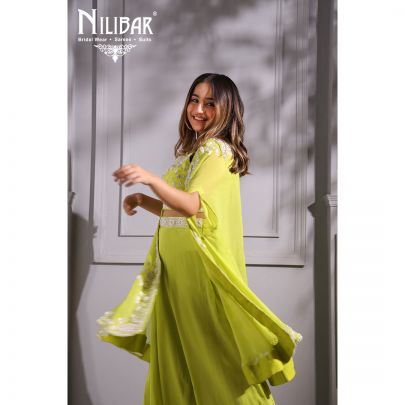 Parrot Green  Silk and Organza Skirt