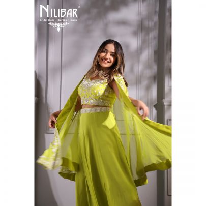 Parrot Green  Silk and Organza Skirt