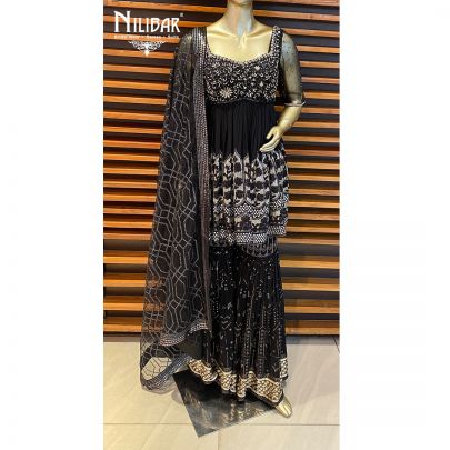 Black Net and Georgette Garara Suit