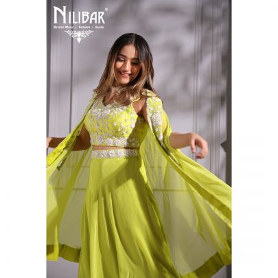 Parrot Green  Silk and Organza Skirt