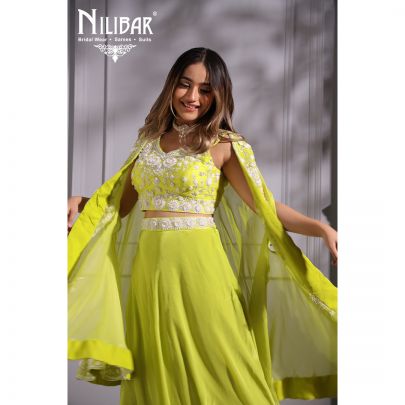 Parrot Green  Silk and Organza Skirt
