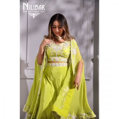 Parrot Green  Silk and Organza Skirt