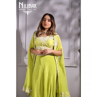 Parrot Green  Silk and Organza Skirt