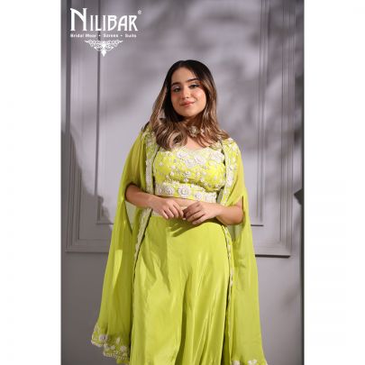 Parrot Green  Silk and Organza Skirt