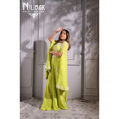 Parrot Green  Silk and Organza Skirt