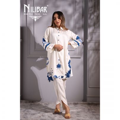 Blue and White  Cotton Kurti Set