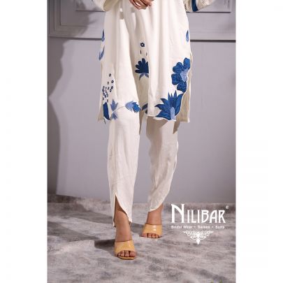 Blue and White  Cotton Kurti Set