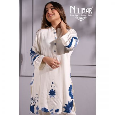 Blue and White  Cotton Kurti Set