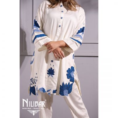 Blue and White  Cotton Kurti Set