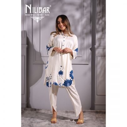 Blue and White  Cotton Kurti Set