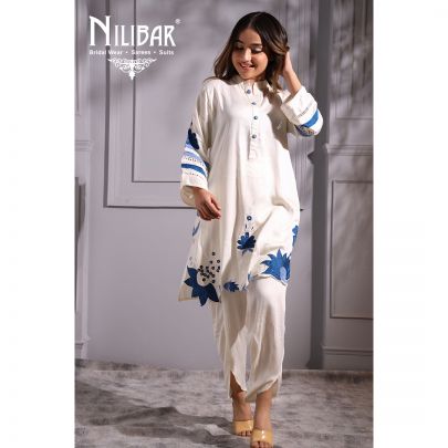 Blue and White  Cotton Kurti Set
