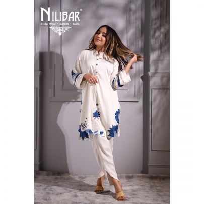 Blue and White  Cotton Kurti Set