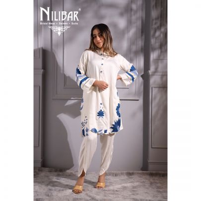 Blue and White  Cotton Kurti Set