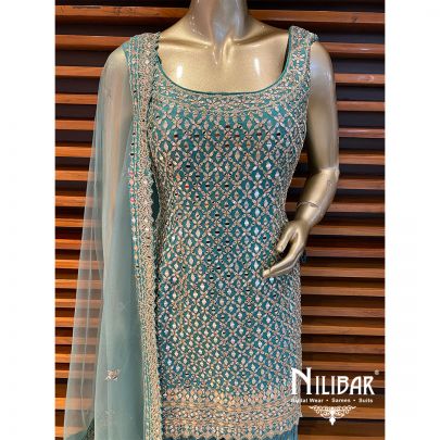 Teal Georgette and Net Garara Suit