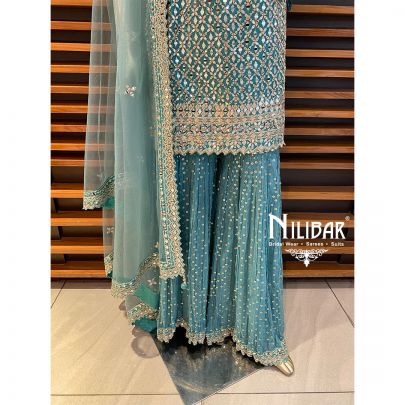 Teal Georgette and Net Garara Suit
