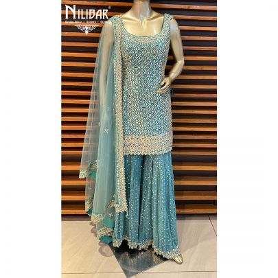 Teal Georgette and Net Garara Suit