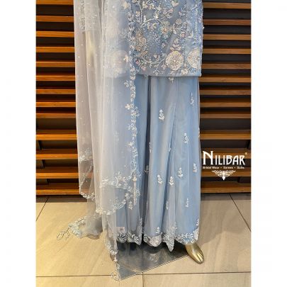 Ice Blue Net and Organza Palazzo Suit