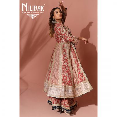 Berry Red Cotton and Net Anarkali Suit