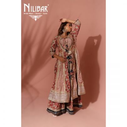 Berry Red Cotton and Net Anarkali Suit