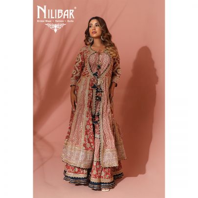 Berry Red Cotton and Net Anarkali Suit