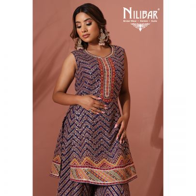 Cyber Grape Georgette and Net Palazzo Suit