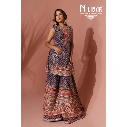 Cyber Grape Georgette and Net Palazzo Suit