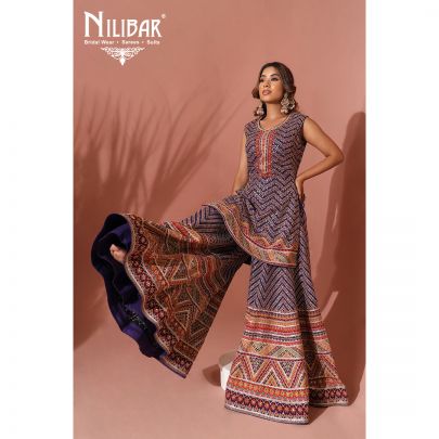 Cyber Grape Georgette and Net Palazzo Suit