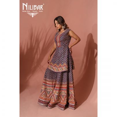 Cyber Grape Georgette and Net Palazzo Suit