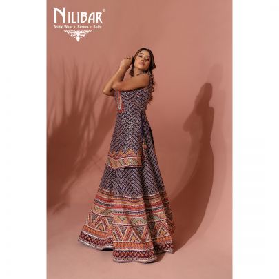 Cyber Grape Georgette and Net Palazzo Suit