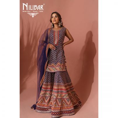 Cyber Grape Georgette and Net Palazzo Suit