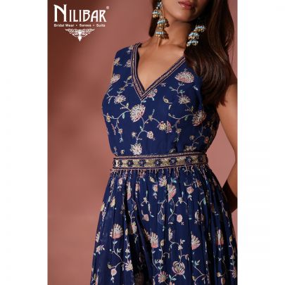 Denim Blue Georgette Jumpsuit