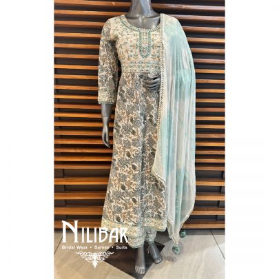 White Cotton Thread Pant Suit