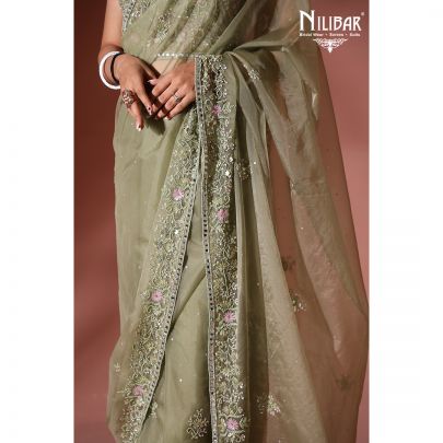 Olive Green Georgette Saree