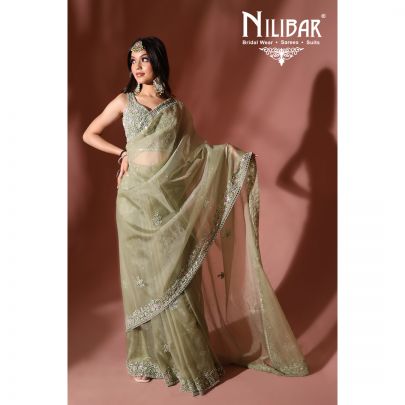 Olive Green Georgette Saree