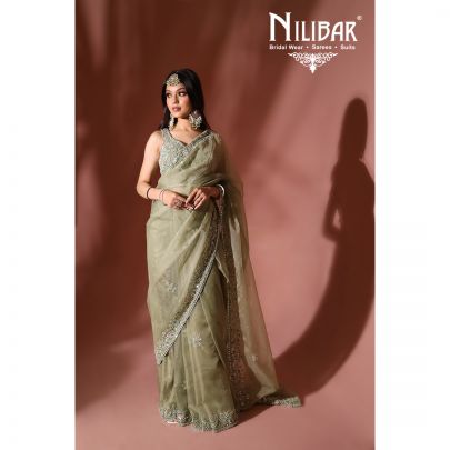 Olive Green Georgette Saree